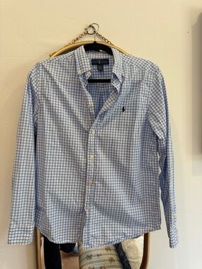 Ralph Lauren Blue and White Gingham Button-Down Shirt